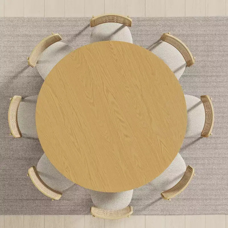 Table de salle à manger ronde en bois massif de 152,4 cm de haut pour 6-8 personnes avec plateau et base cylindrique pour salon/salle à manger/café/bureau, couleur naturelle