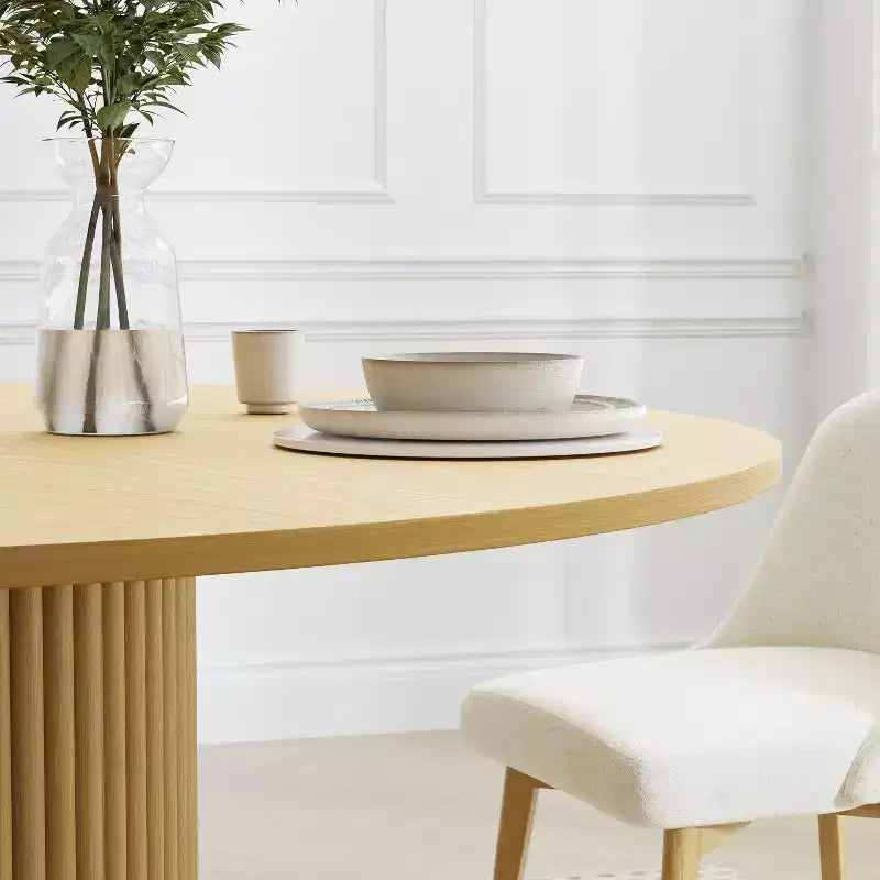 Table de salle à manger ronde en bois massif de 152,4 cm de haut pour 6-8 personnes avec plateau et base cylindrique pour salon/salle à manger/café/bureau, couleur naturelle