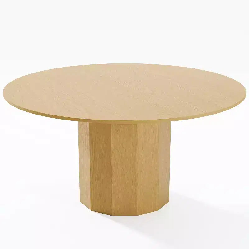 Table de salle à manger ronde en bois massif de 152,4 cm de haut pour 6-8 personnes avec plateau et base cylindrique pour salon/salle à manger/café/bureau, couleur naturelle