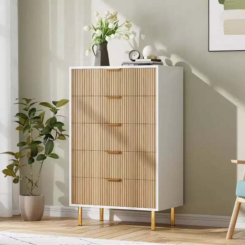 Commode de chambre à 5 tiroirs avec poignée et tiroir, commode en bois et organisateur de rangement pour salon, couloir, entrée