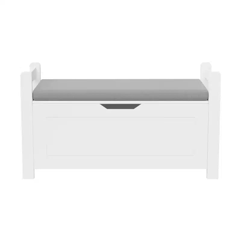 Banc de rangement pour entrée avec coussin d'assise et poignées latérales, blanc, gris