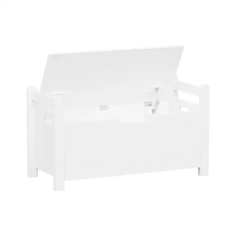 Banc de rangement pour entrée avec coussin d'assise et poignées latérales, blanc, gris