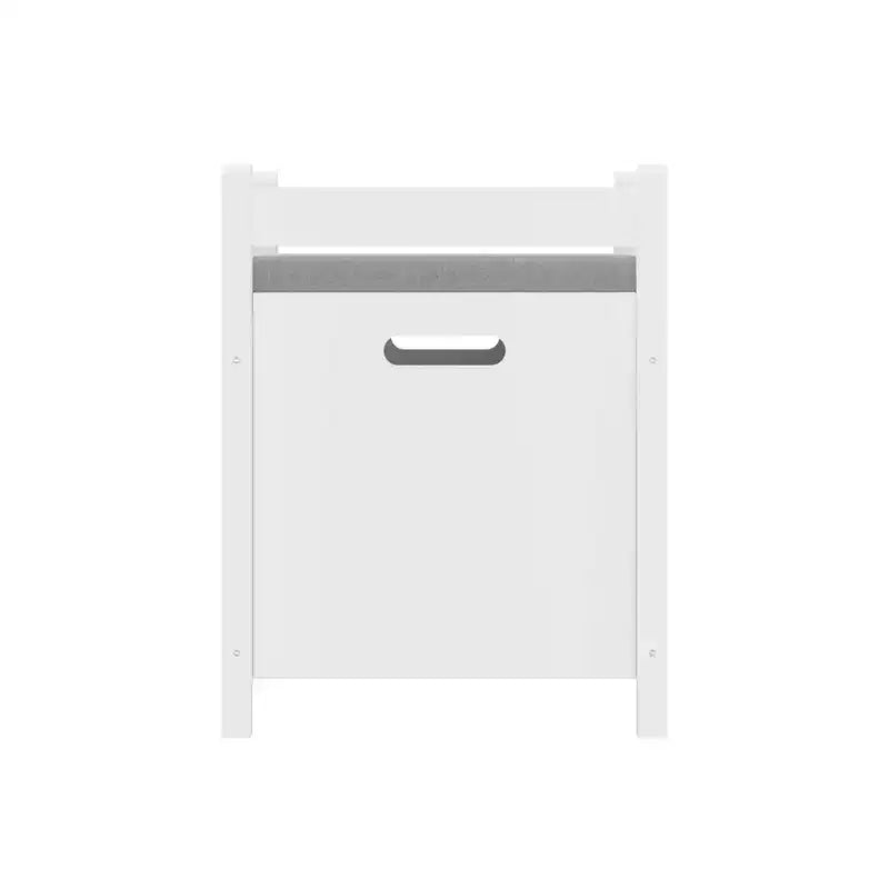 Banc de rangement pour entrée avec coussin d'assise et poignées latérales, blanc, gris