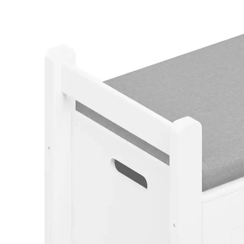 Banc de rangement pour entrée avec coussin d'assise et poignées latérales, blanc, gris