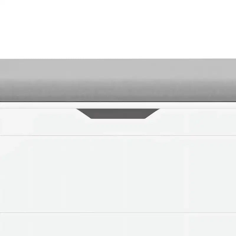Banc de rangement pour entrée avec coussin d'assise et poignées latérales, blanc, gris