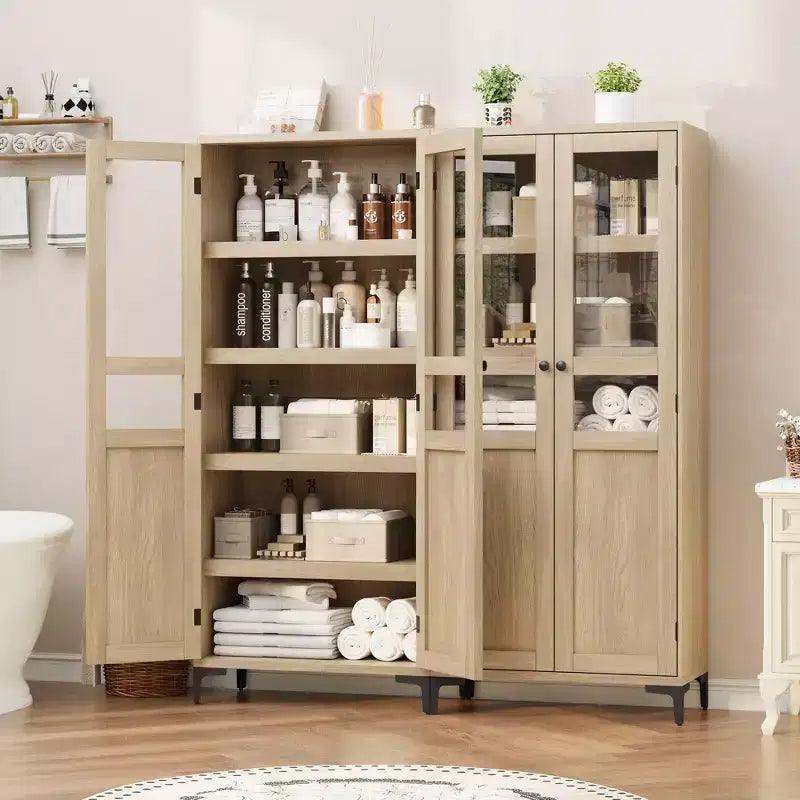 Armoire haute de rangement à 5 niveaux avec portes en verre et étagères réglables