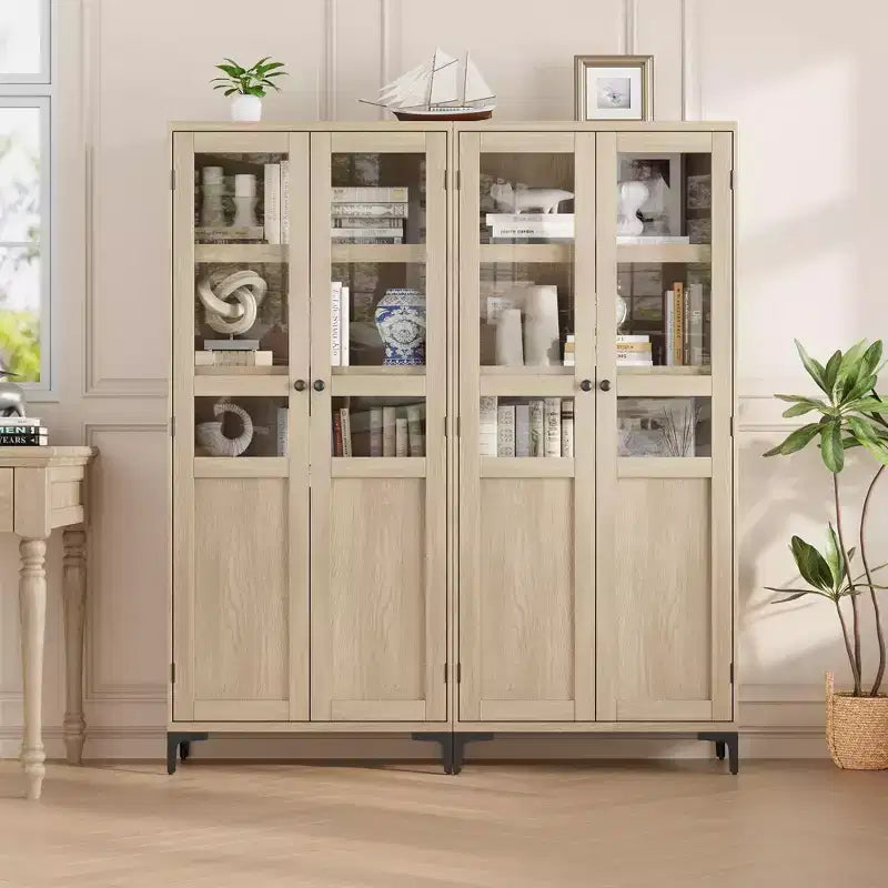 Armoire haute de rangement à 5 niveaux avec portes en verre et étagères réglables