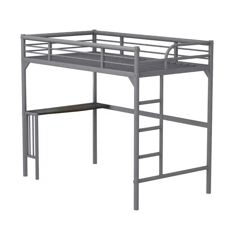 Lit mezzanine minimaliste avec bureau intégré, lit mezzanine jumeau avec échelle et garde-corps, cadres de lit pour enfants et adolescents