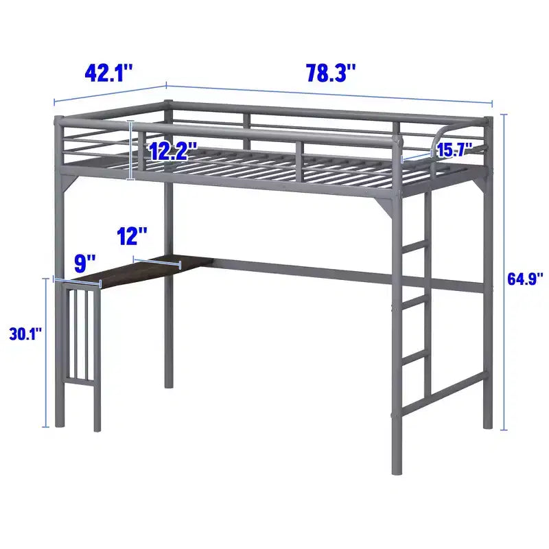 Lit mezzanine minimaliste avec bureau intégré, lit mezzanine jumeau avec échelle et garde-corps, cadres de lit pour enfants et adolescents