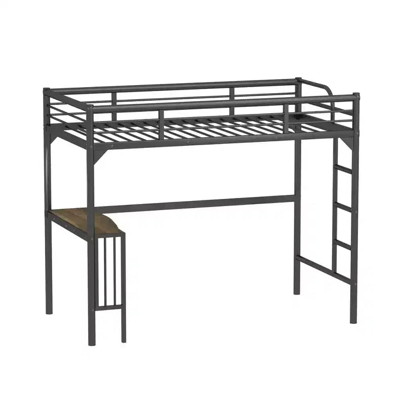 Lit mezzanine minimaliste avec bureau intégré, lit mezzanine jumeau avec échelle et garde-corps, cadres de lit pour enfants et adolescents