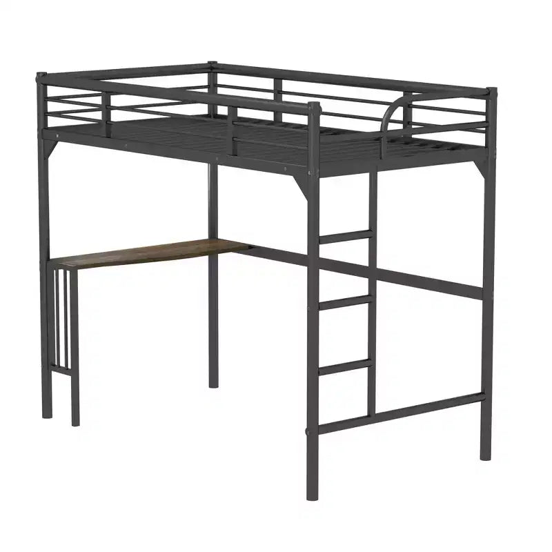 Lit mezzanine minimaliste avec bureau intégré, lit mezzanine jumeau avec échelle et garde-corps, cadres de lit pour enfants et adolescents