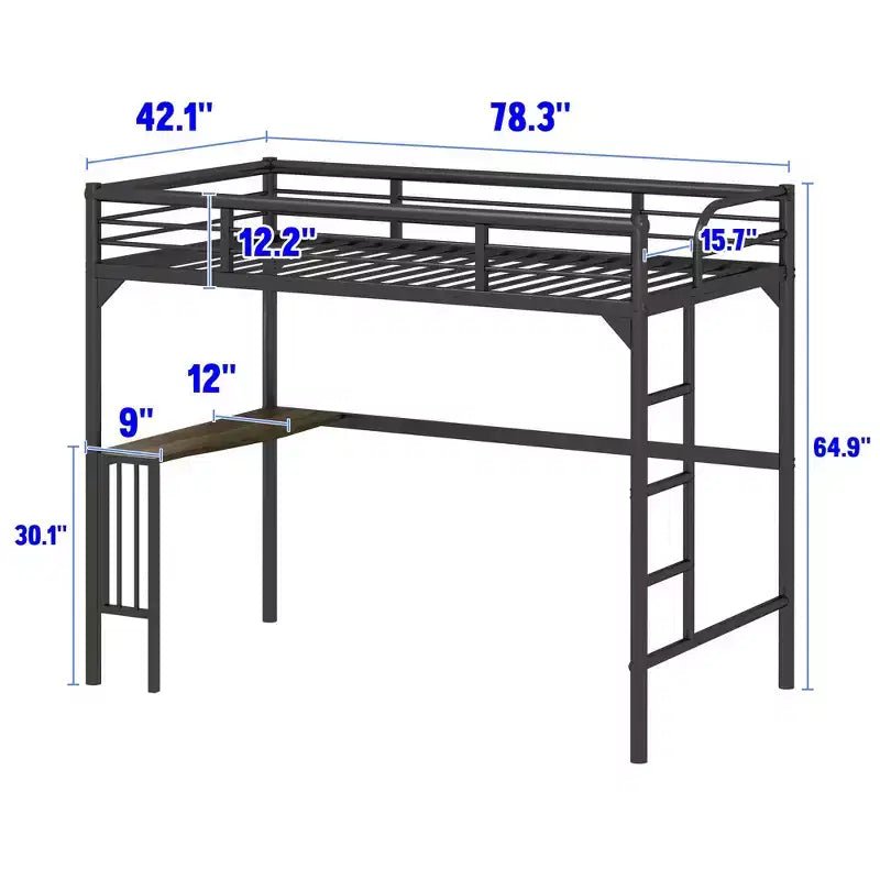 Lit mezzanine minimaliste avec bureau intégré, lit mezzanine jumeau avec échelle et garde-corps, cadres de lit pour enfants et adolescents