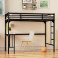 Lit mezzanine minimaliste avec bureau intégré, lit mezzanine jumeau avec échelle et garde-corps, cadres de lit pour enfants et adolescents