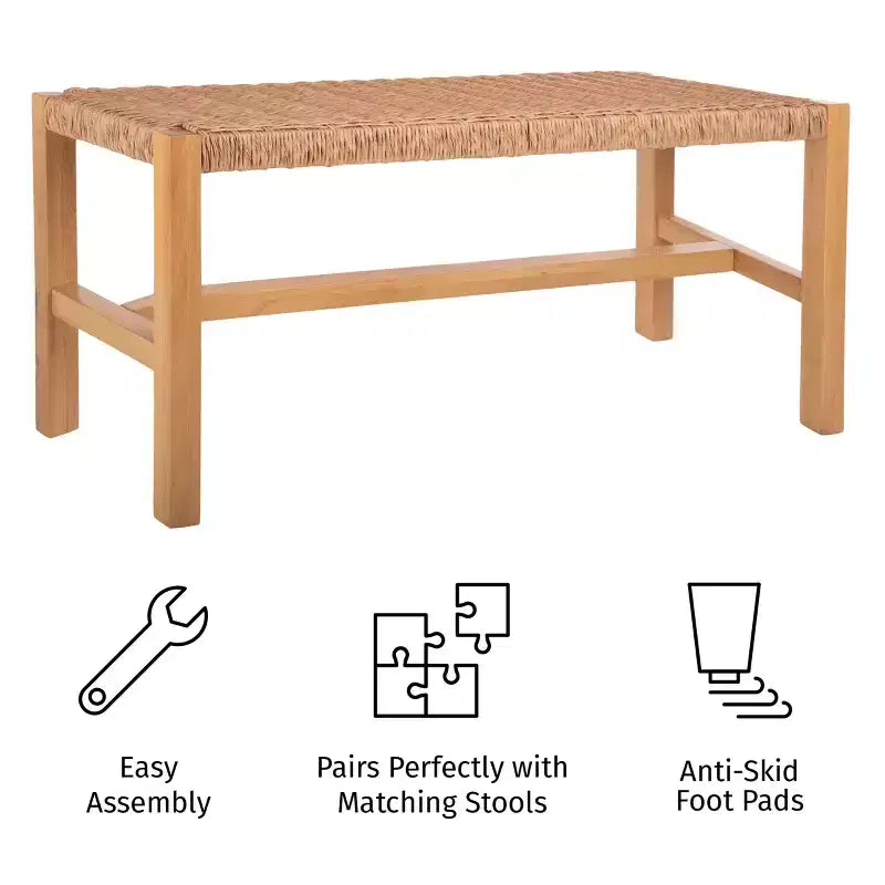 Banc en bois de 102 cm avec assise en corde