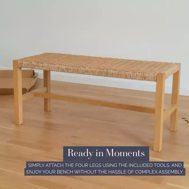 Banc en bois de 102 cm avec assise en corde