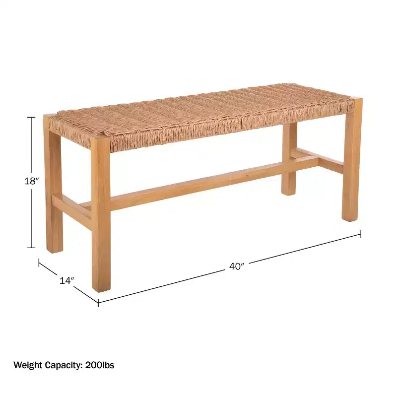 Banc en bois de 102 cm avec assise en corde