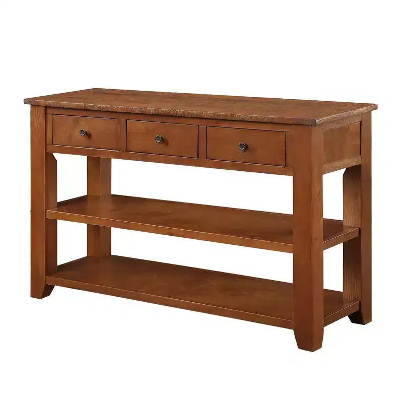 Console Rétro 48 po avec Plateau en Bois, Table d'Entrée avec 3 Tiroirs et 2 Grandes Étagères, Table d'Appoint pour Salon, Couloir