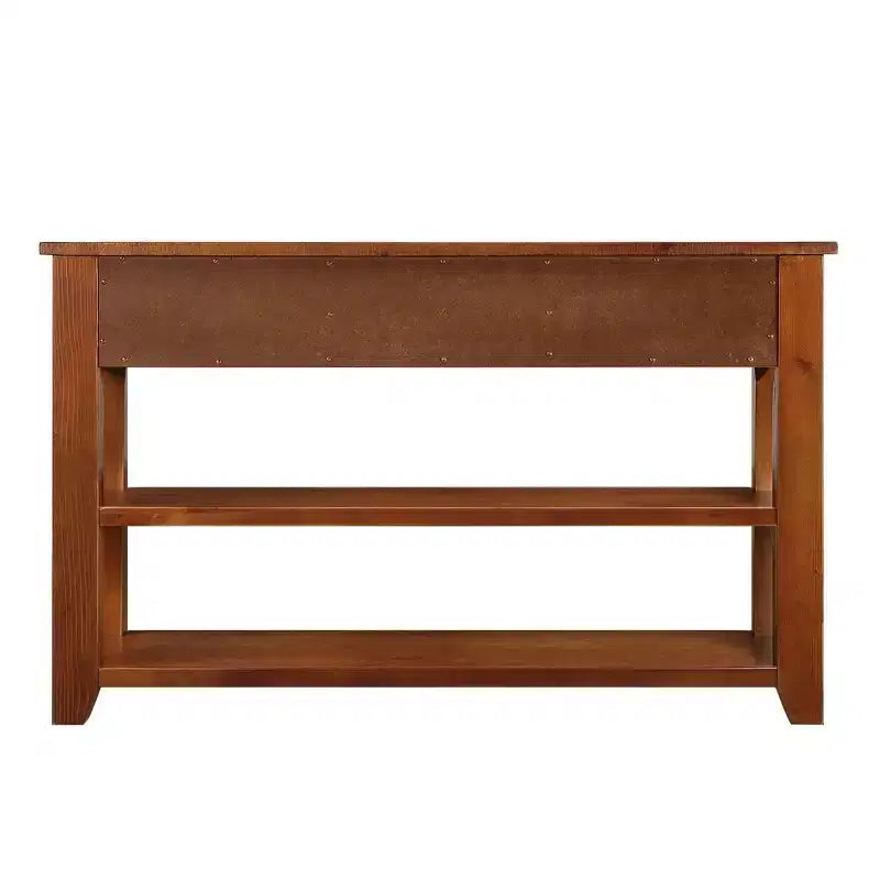 Console Rétro 48 po avec Plateau en Bois, Table d'Entrée avec 3 Tiroirs et 2 Grandes Étagères, Table d'Appoint pour Salon, Couloir