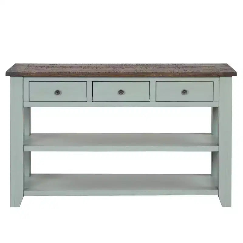Console Rétro 48 po avec Plateau en Bois, Table d'Entrée avec 3 Tiroirs et 2 Grandes Étagères, Table d'Appoint pour Salon, Couloir