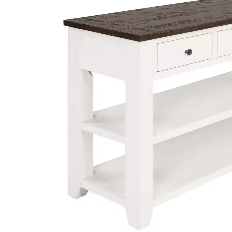 Console Rétro 48 po avec Plateau en Bois, Table d'Entrée avec 3 Tiroirs et 2 Grandes Étagères, Table d'Appoint pour Salon, Couloir
