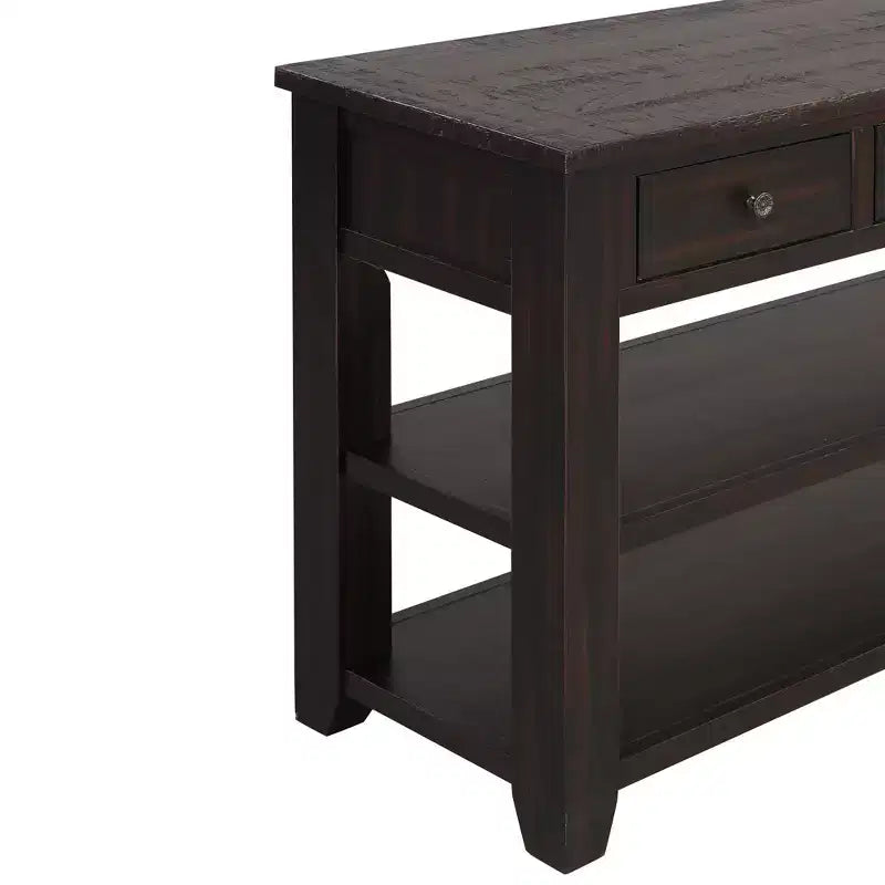 Console Rétro 48 po avec Plateau en Bois, Table d'Entrée avec 3 Tiroirs et 2 Grandes Étagères, Table d'Appoint pour Salon, Couloir