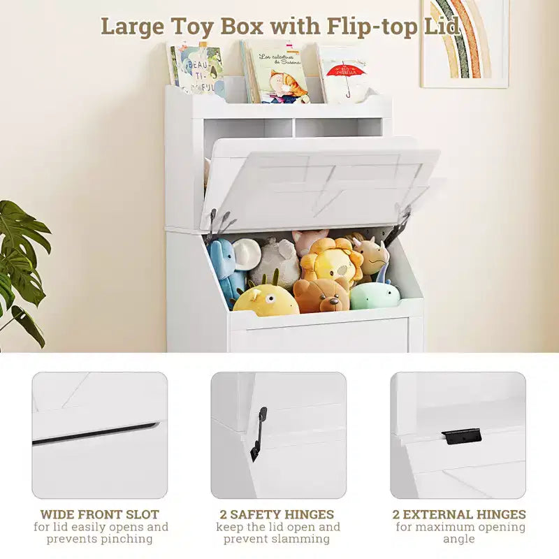 Bibliothèque et meuble de rangement pour jouets en bois pour enfants avec couvercle à charnière