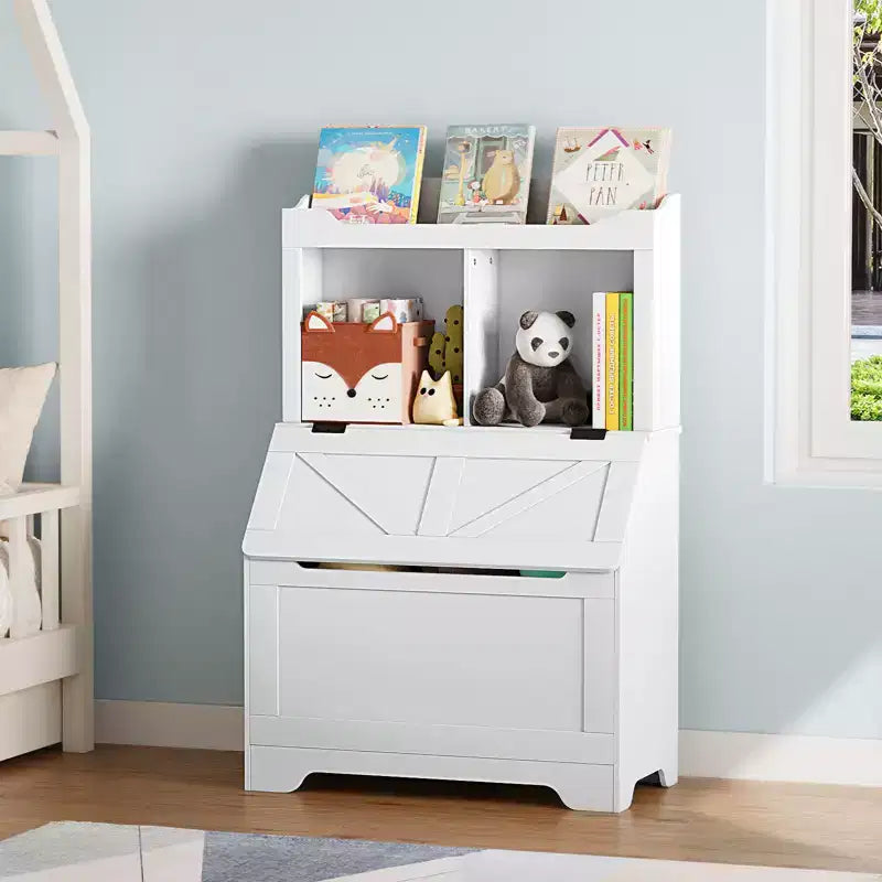 Bibliothèque et meuble de rangement pour jouets en bois pour enfants avec couvercle à charnière