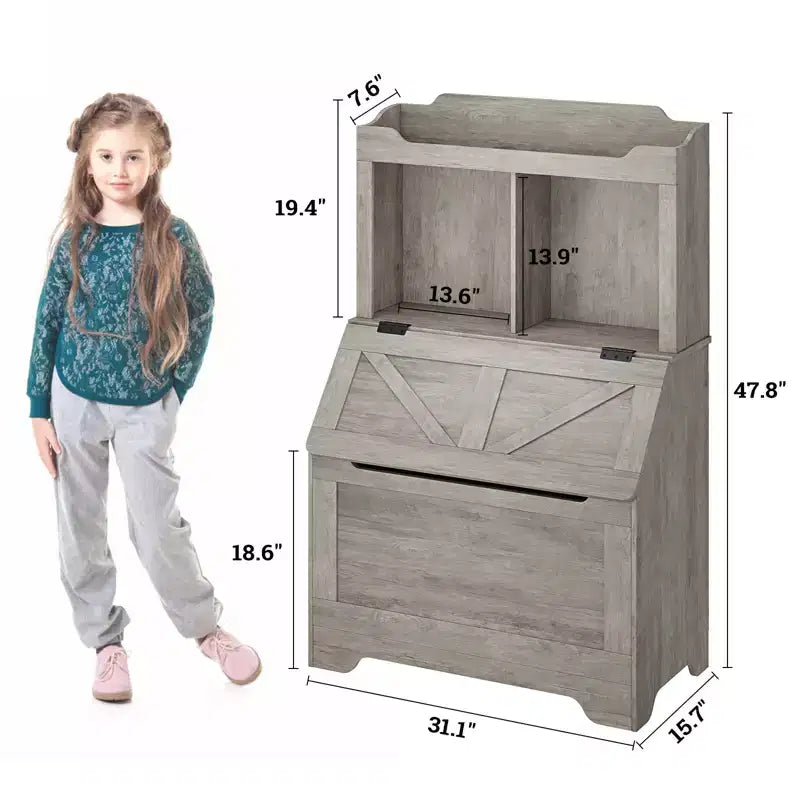 Bibliothèque et meuble de rangement pour jouets en bois pour enfants avec couvercle à charnière