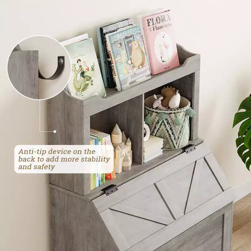 Bibliothèque et meuble de rangement pour jouets en bois pour enfants avec couvercle à charnière