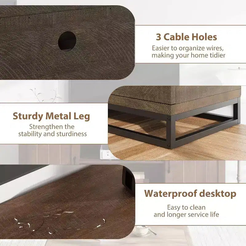 Meuble TV de style rustique pour téléviseurs de 75 pouces - Pieds en métal robustes et 2 étagères ouvertes, console multimédia en bois pour salon