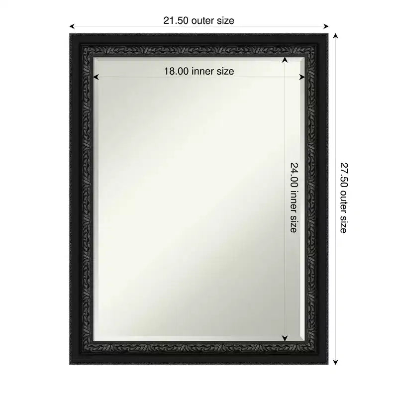 Miroir mural de salle de bain en bois biseauté noir, petite taille, 27,5 x 21,5 po.