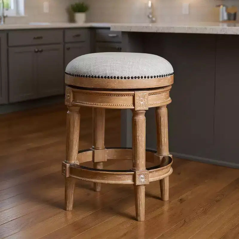 26 Chaise de bar sans dossier pivotante en bois massif beige et naturel de hauteur comptoir