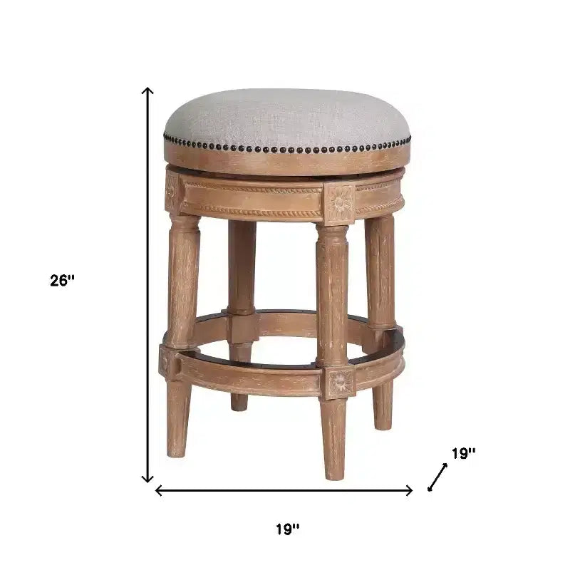 26 Chaise de bar sans dossier pivotante en bois massif beige et naturel de hauteur comptoir