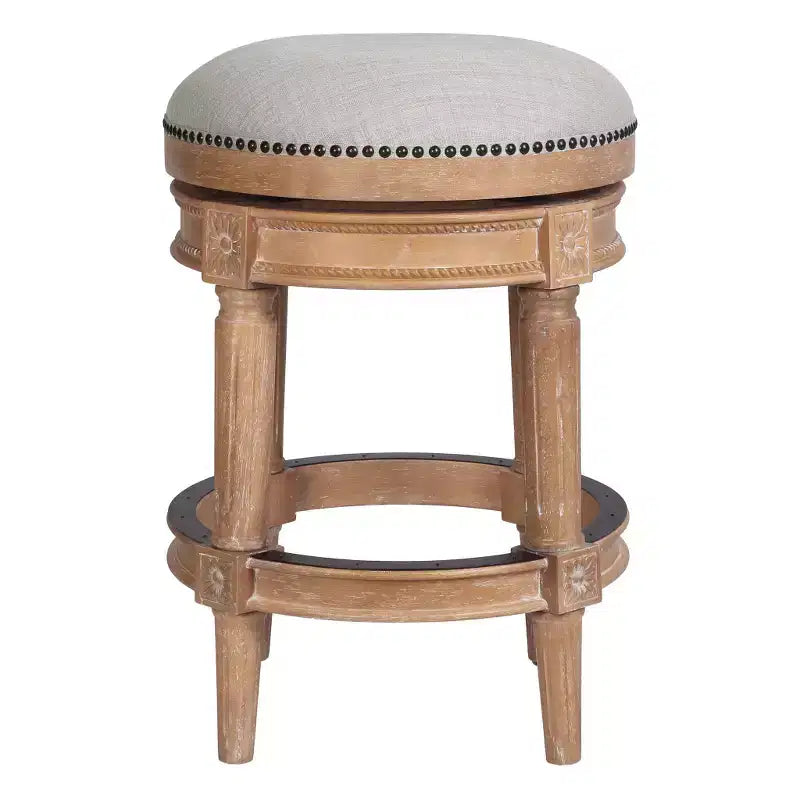 26 Chaise de bar sans dossier pivotante en bois massif beige et naturel de hauteur comptoir