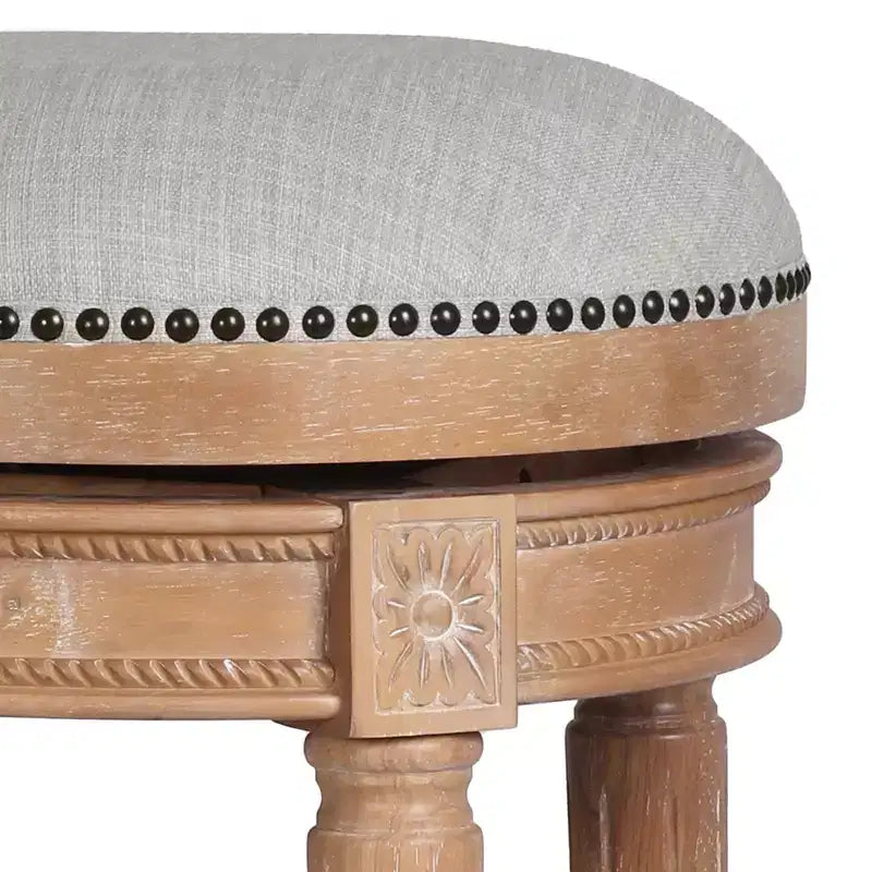 26 Chaise de bar sans dossier pivotante en bois massif beige et naturel de hauteur comptoir