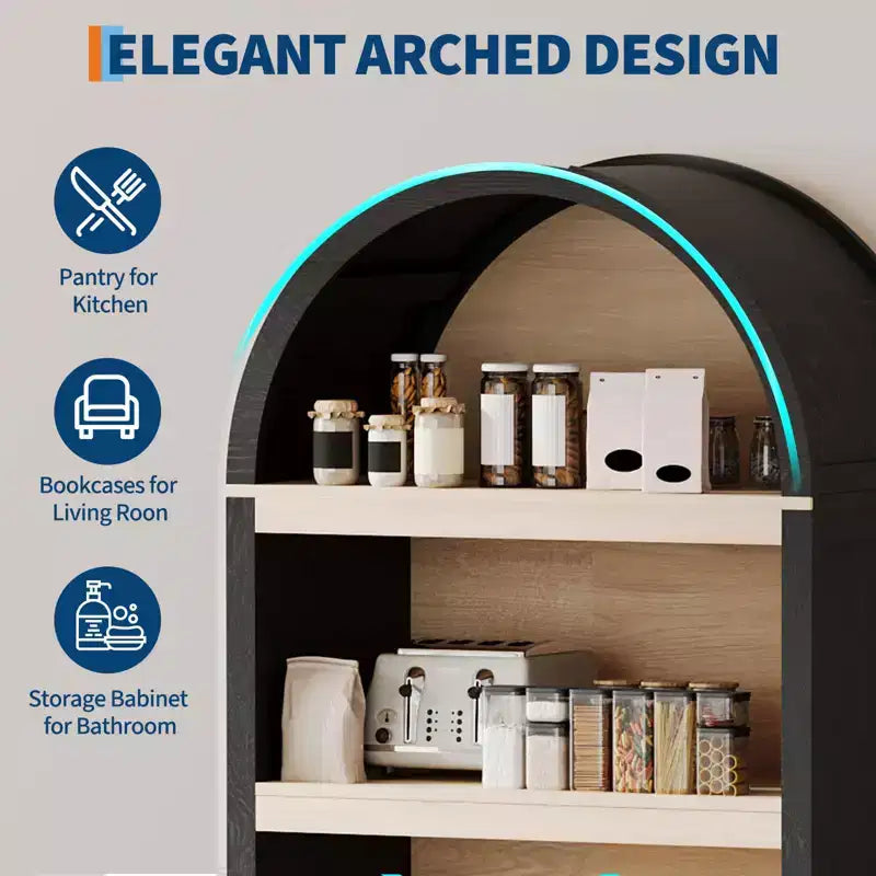 Étagère arquée à 5 niveaux avec armoire de rangement