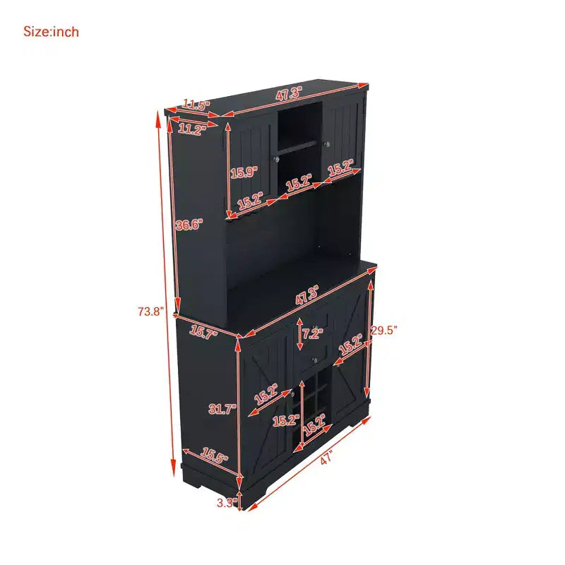 Meuble de rangement pour bar à café et vin de ferme avec tiroirs et porte-verres