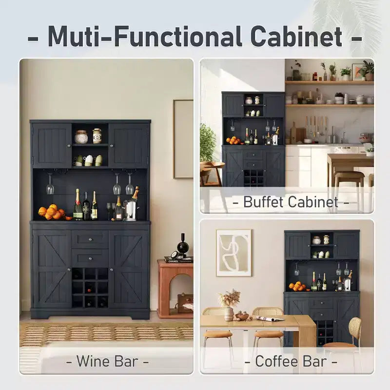Meuble de rangement pour bar à café et vin de ferme avec tiroirs et porte-verres