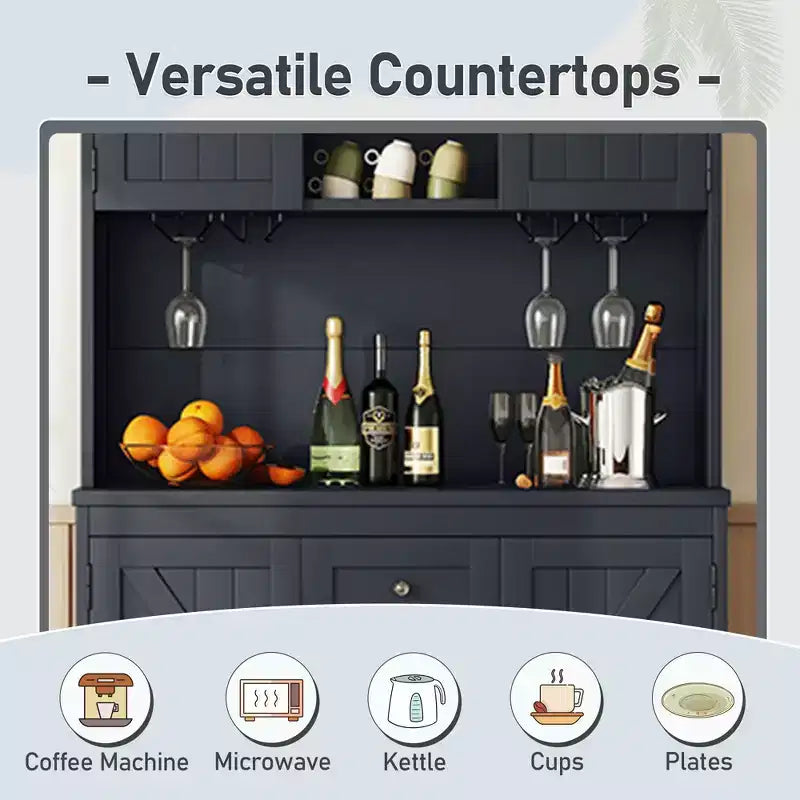 Meuble de rangement pour bar à café et vin de ferme avec tiroirs et porte-verres