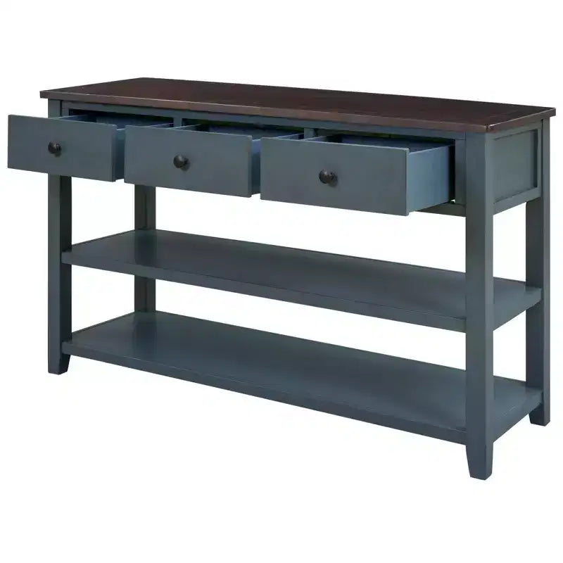 Table console rétro 50 pouces avec 3 tiroirs, table d'entrée avec cadre et pieds en bois, table de couloir avec deux étagères pour salon, foyer