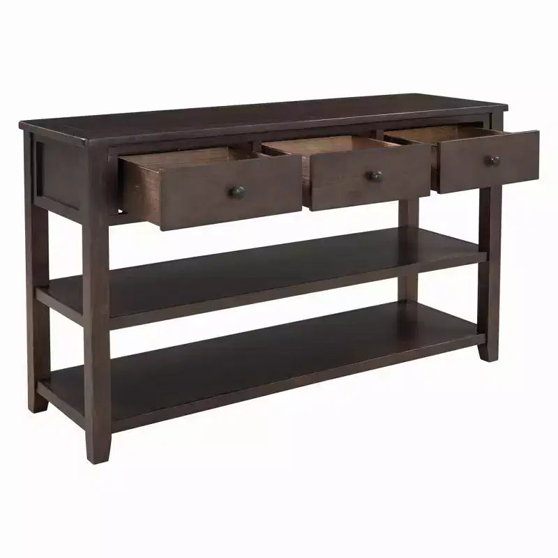 Table console rétro 50 pouces avec 3 tiroirs, table d'entrée avec cadre et pieds en bois, table de couloir avec deux étagères pour salon, foyer
