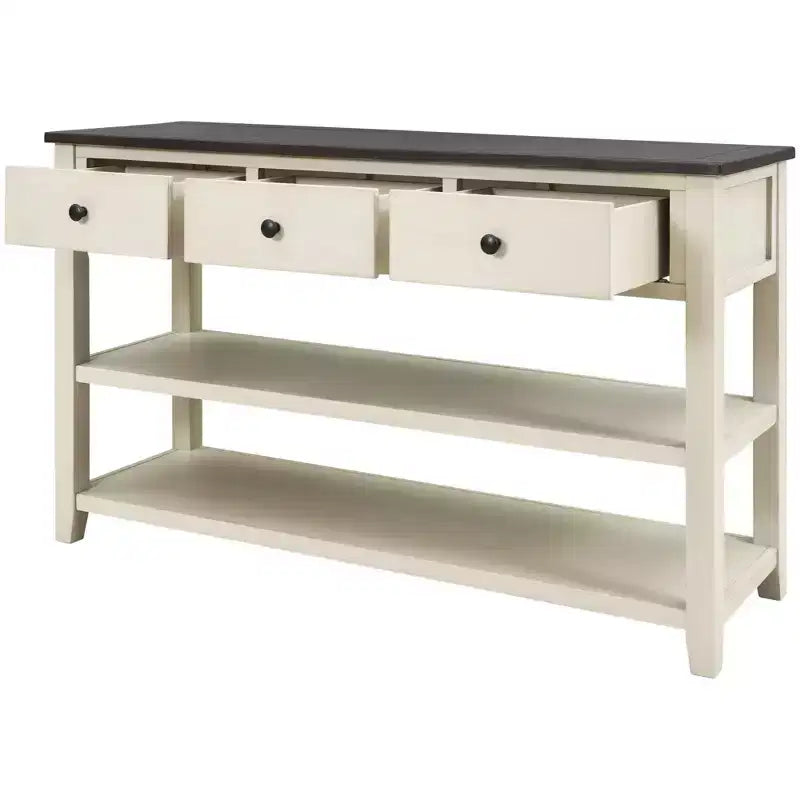 Table console rétro 50 pouces avec 3 tiroirs, table d'entrée avec cadre et pieds en bois, table de couloir avec deux étagères pour salon, foyer