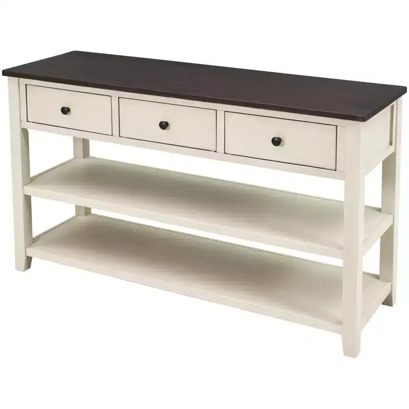 Table console rétro 50 pouces avec 3 tiroirs, table d'entrée avec cadre et pieds en bois, table de couloir avec deux étagères pour salon, foyer