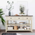 Table console rétro 50 pouces avec 3 tiroirs, table d'entrée avec cadre et pieds en bois, table de couloir avec deux étagères pour salon, foyer