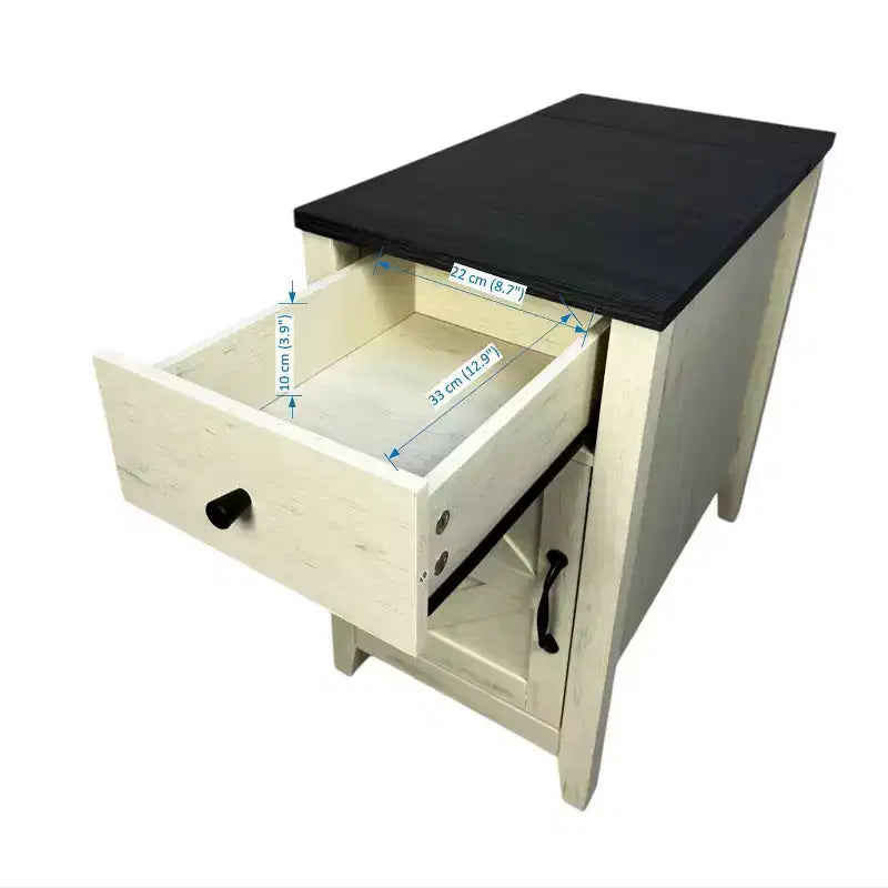 Table de chevet rustique avec tiroir et armoire à porte coulissante