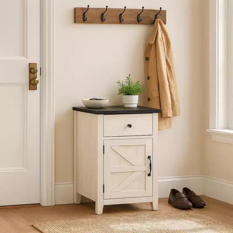 Table de chevet rustique avec tiroir et armoire à porte coulissante