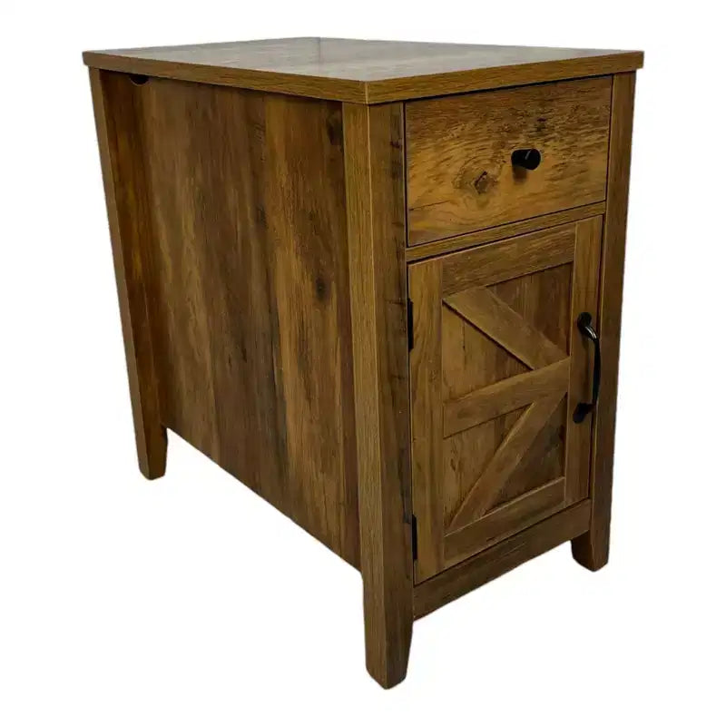 Table de chevet rustique avec tiroir et armoire à porte coulissante
