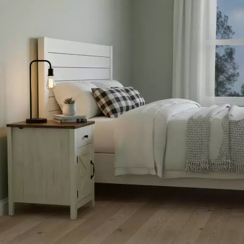 Table de chevet rustique avec tiroir et armoire à porte coulissante