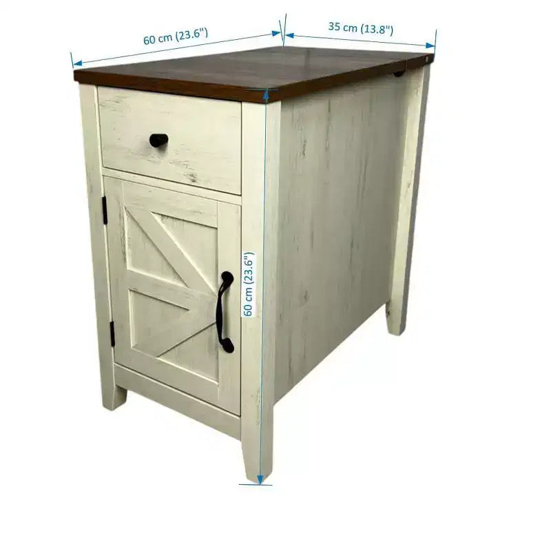 Table de chevet rustique avec tiroir et armoire à porte coulissante