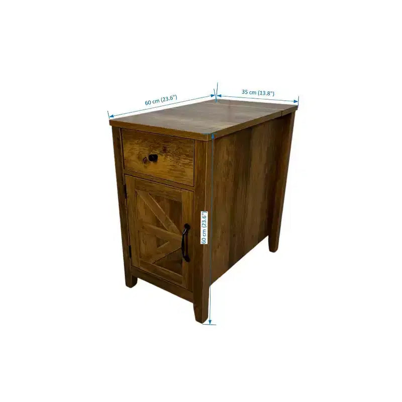 Table de chevet rustique avec tiroir et armoire à porte coulissante